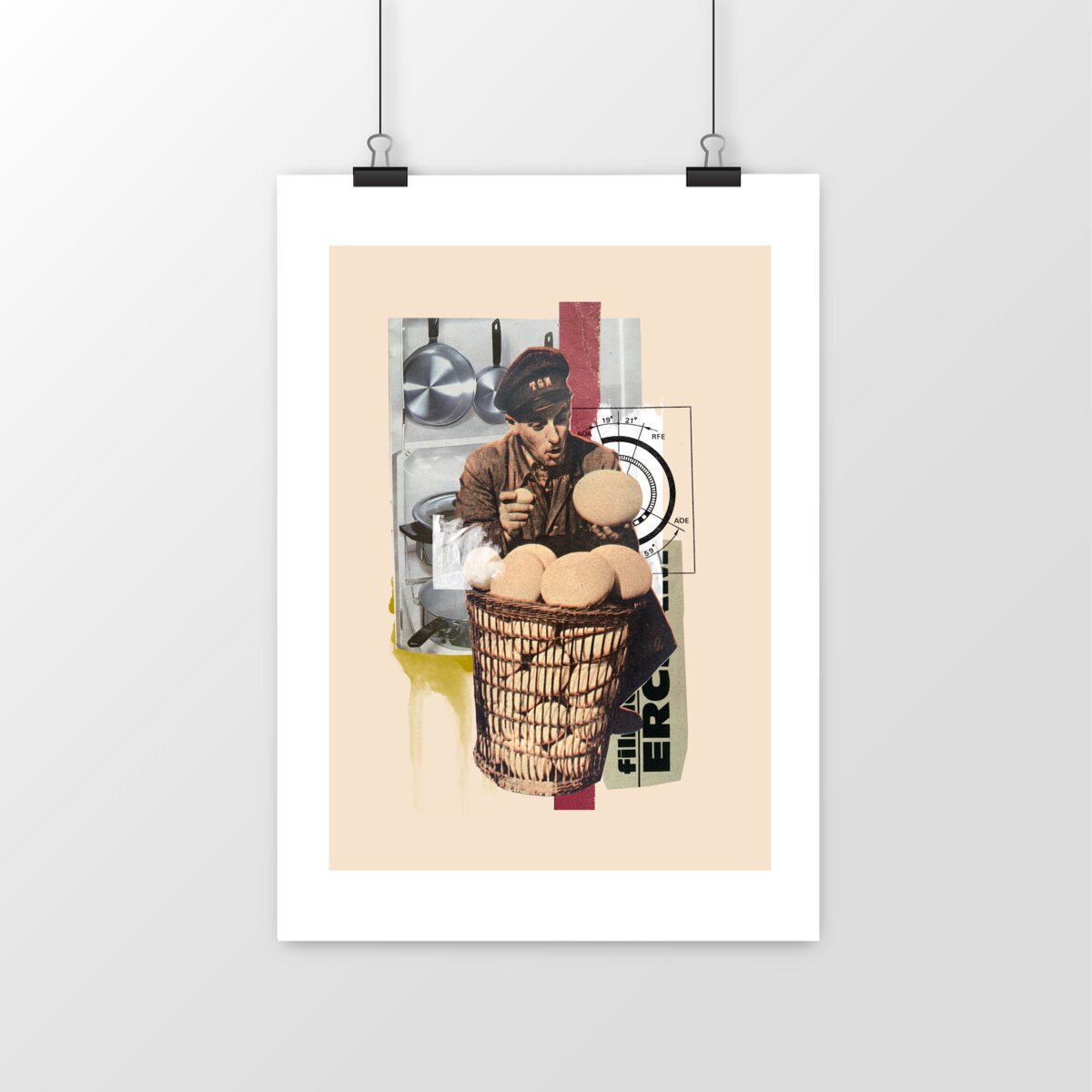 Poster affiche d'art - Gros oeuf en collage vintage