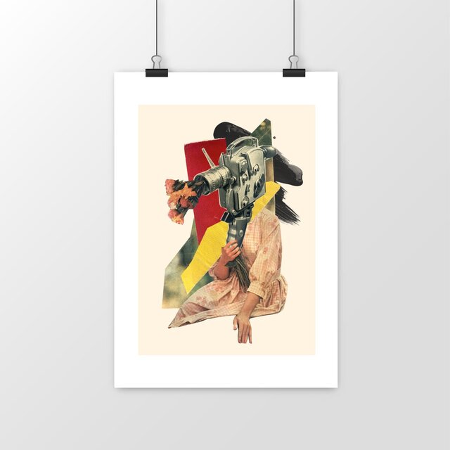 Image front Poster affiche d&#039;art - Camera flower retro collage