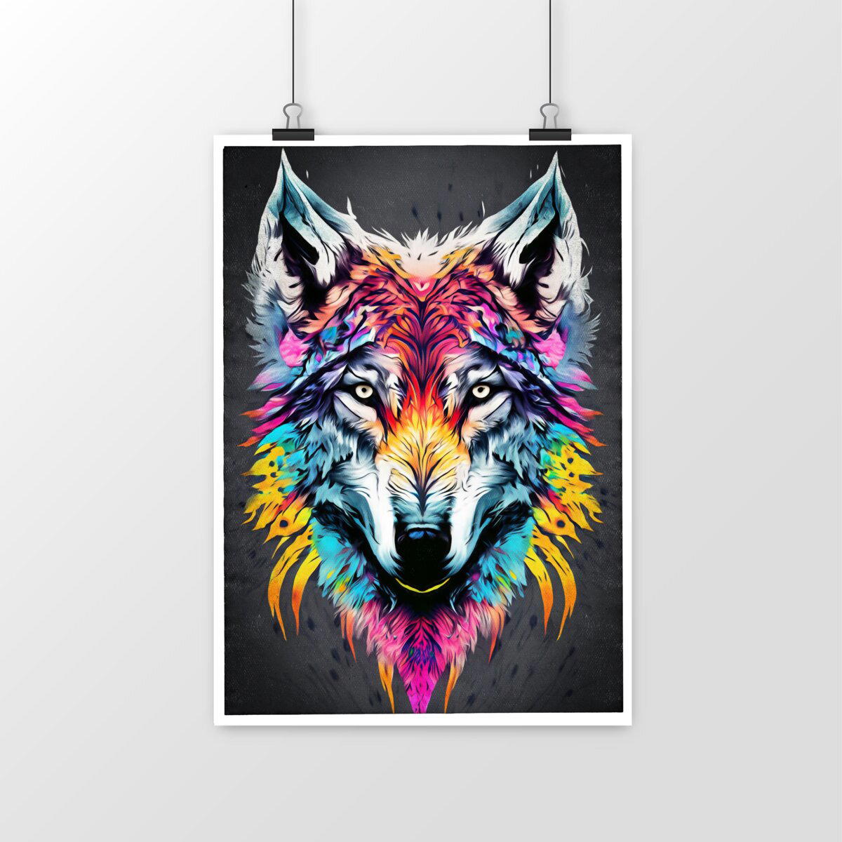 Tête de Loup tribale et colorée
