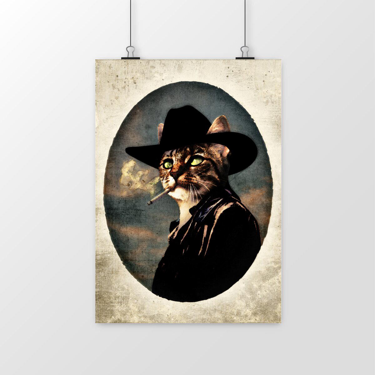 Poster Affiche d'Art - Portrait Chat Cow-Boy