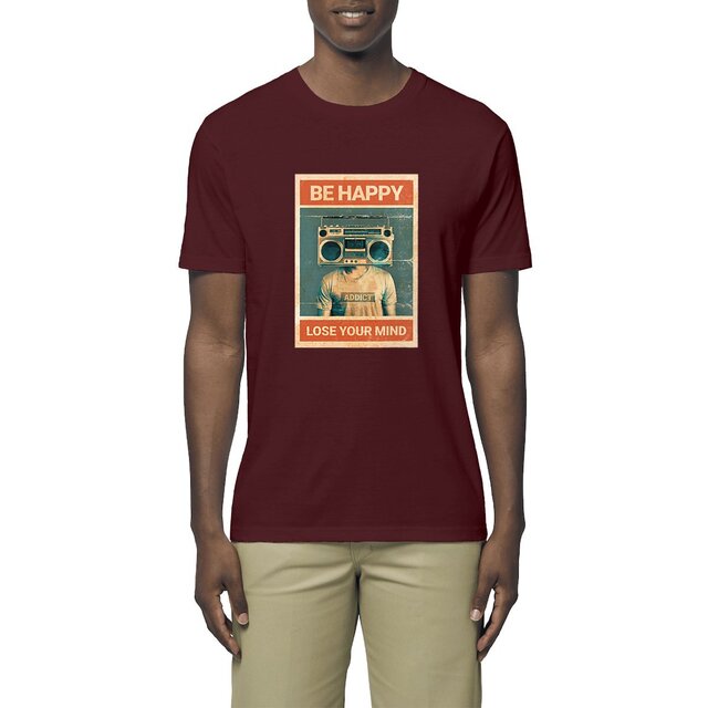 Image front T-shirt de musique homme en coton BIO - Be Happy, lose your mind