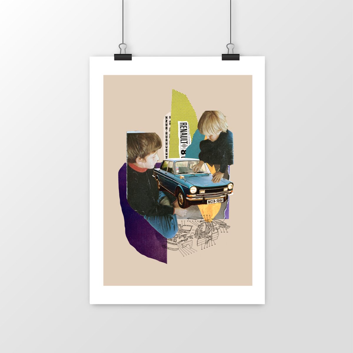 Poster affiche d'art - jeux d'enfants en collage vintage