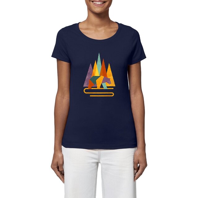 Image front T-shirt Femme BIO - Ours Géométrique Coloré
