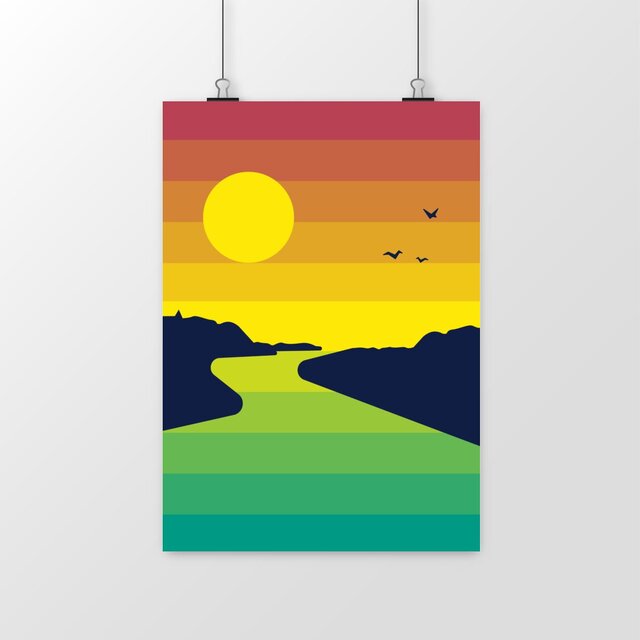 Image front Poster - Couché de soleil minimaliste sur la loire