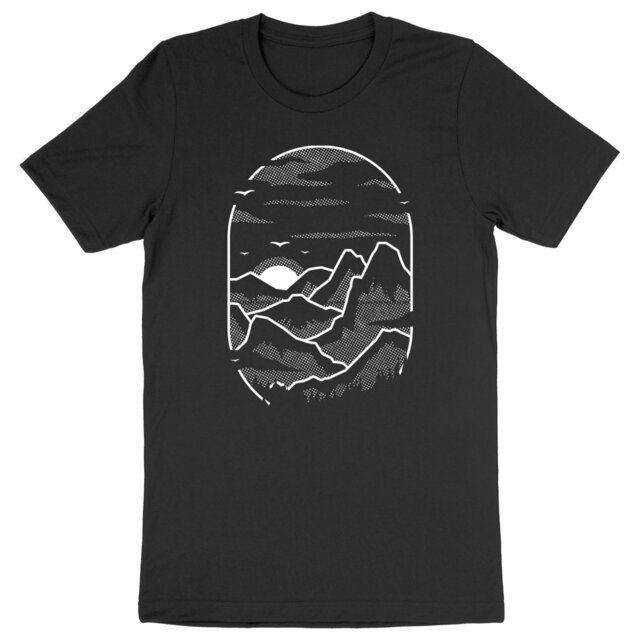 Image back T-shirt coton Bio - Paysage de montagne minimaliste et géometrique