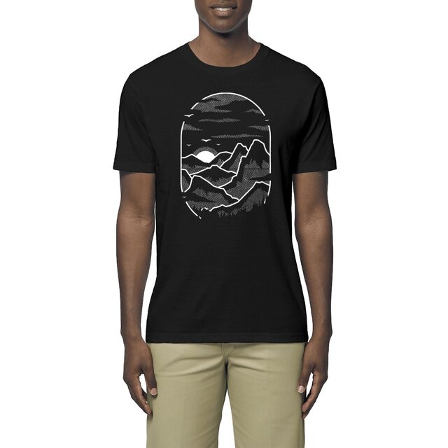 Image front T-shirt coton Bio - Paysage de montagne minimaliste et géometrique