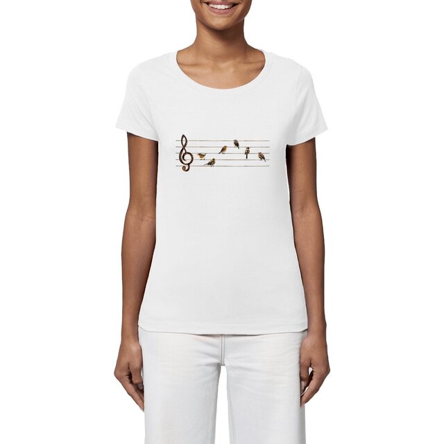 Image front T-shirt Femme BIO - Partition Musicale D'oiseaux