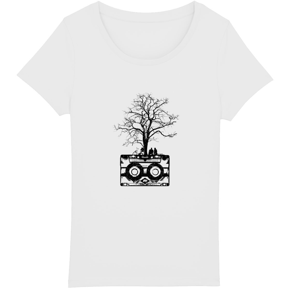 T-shirt Femme bio - dessin cassette et arbre de musique - Image