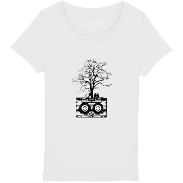 Image back T-shirt Femme bio - dessin cassette et arbre de musique