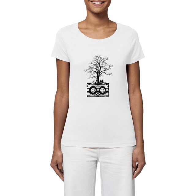 Image front T-shirt Femme bio - dessin cassette et arbre de musique