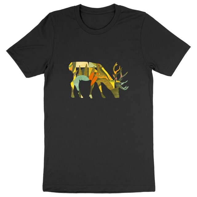 Image front T-Shirt coton Bio - Cerf géométrique coloré