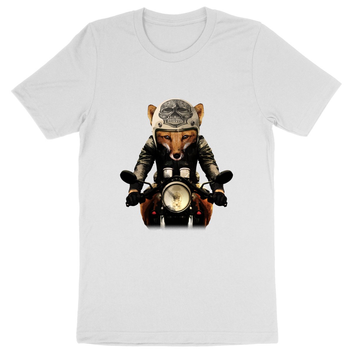 T-shirt Fox Biker homme en coton BIO - renard motard vintage - Image