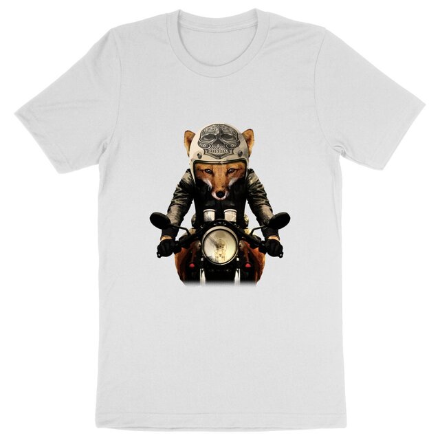 Image back T-shirt Fox Biker homme en coton BIO - renard motard vintage