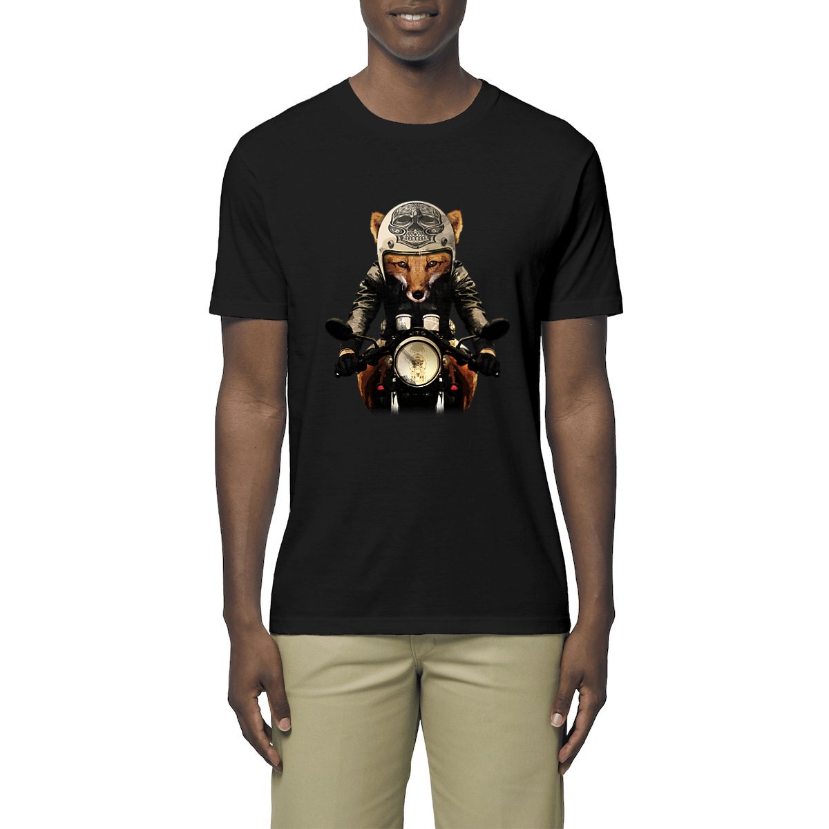 T-shirt Fox Biker homme en coton BIO - renard motard vintage