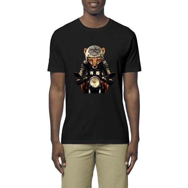 Image front T-shirt Fox Biker homme en coton BIO - renard motard vintage