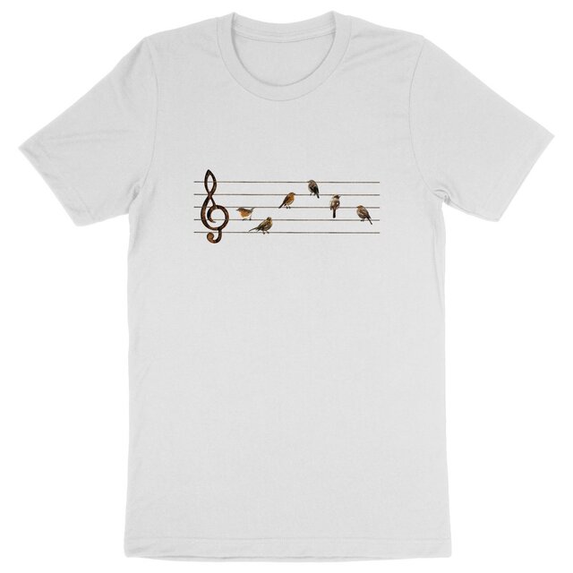 Image front T-Shirt homme coton Bio - Partition musicale d'oiseaux