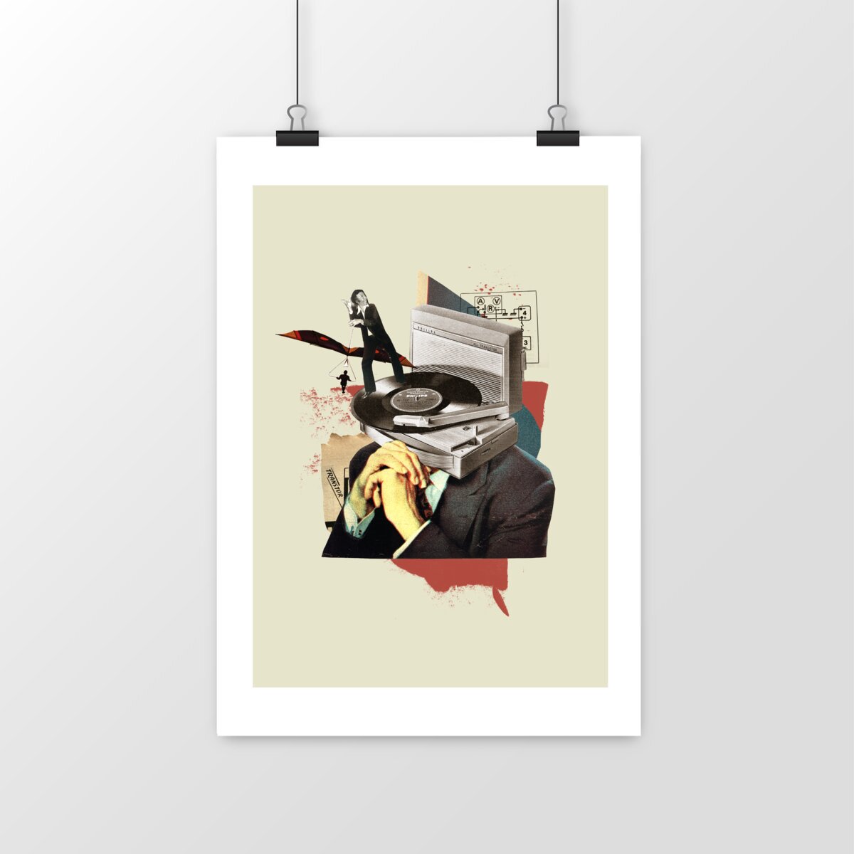 Poster affiche d'art - penser musique retro collage