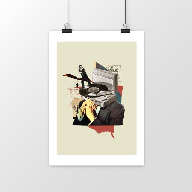 Image front Poster affiche d&#039;art - penser musique retro collage