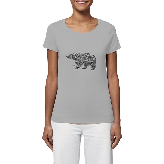 Image front T-shirt Femme BIO - Ours Sauvage dessin d'ours en cerne de bois