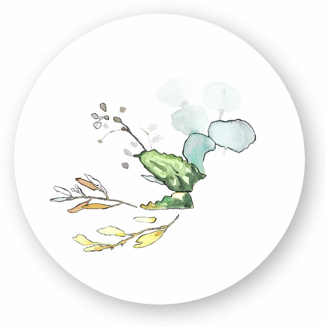 Image front Autocollant rond motif naturel aquarelle