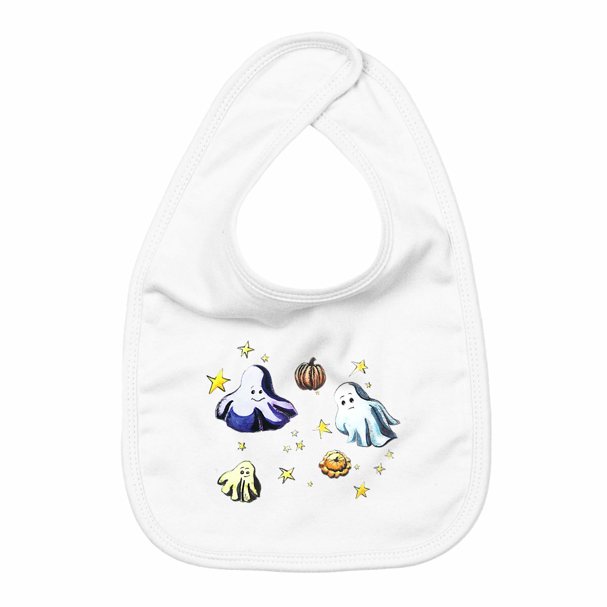 Image back Bavoir d'Halloween en coton bio, avec fantômes et citrouilles