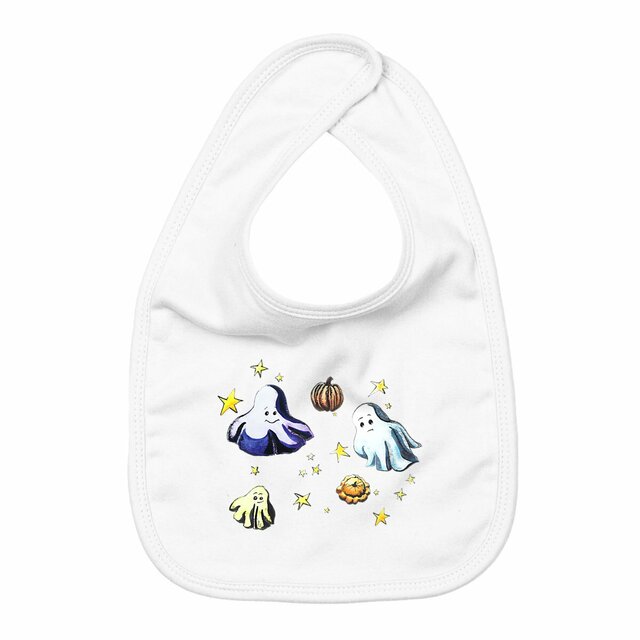 Image back Bavoir d'Halloween en coton bio, avec fantômes et citrouilles
