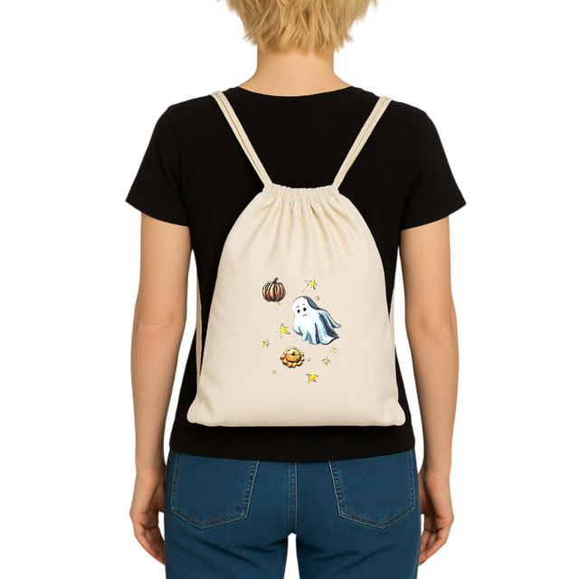 Image front Sac à dos à cordelettes recyclé Halloween fantôme