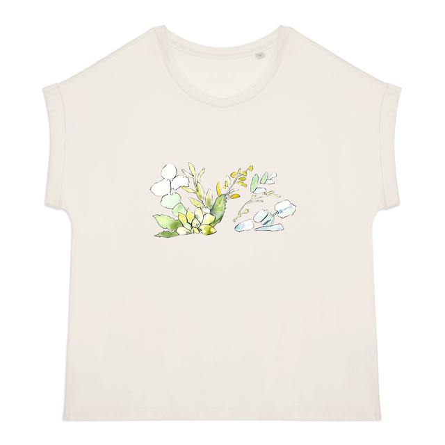 Image back t-shirt femme en coton bio imprimé avec un motif végétal