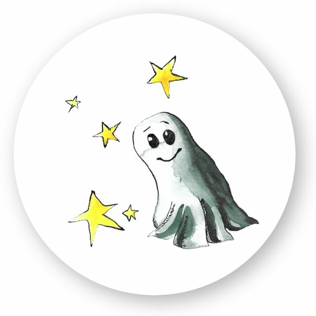 Image front Autocollant rond d'Halloween avec fantôme vert