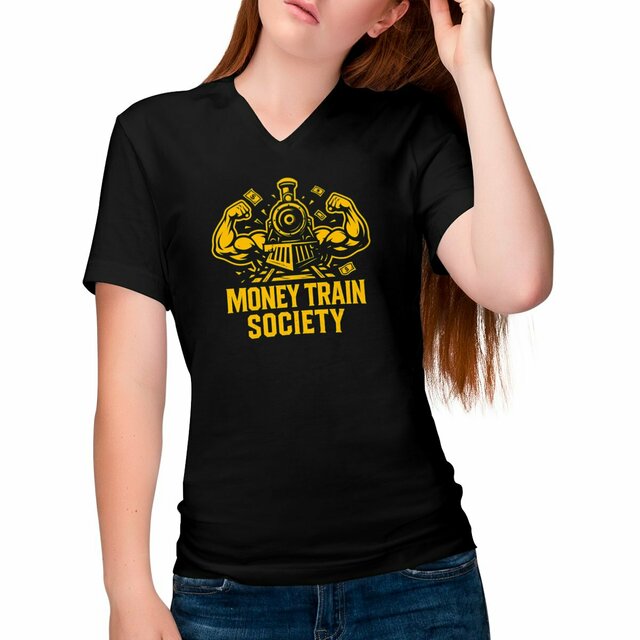 Damen-T-Shirt mit V-Ausschnitt - Money Train Society