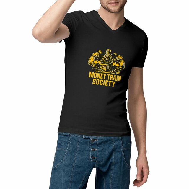 Herren-T-Shirt mit V-Ausschnitt - Money Train Society