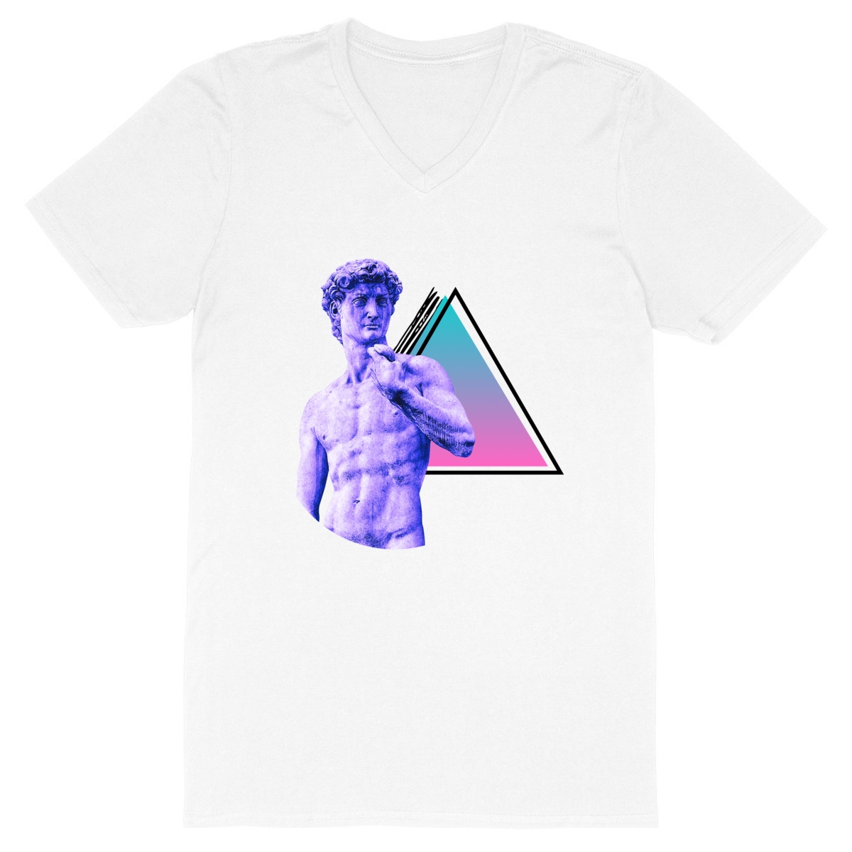 Image back T-shirt col en V "David trio triangles"