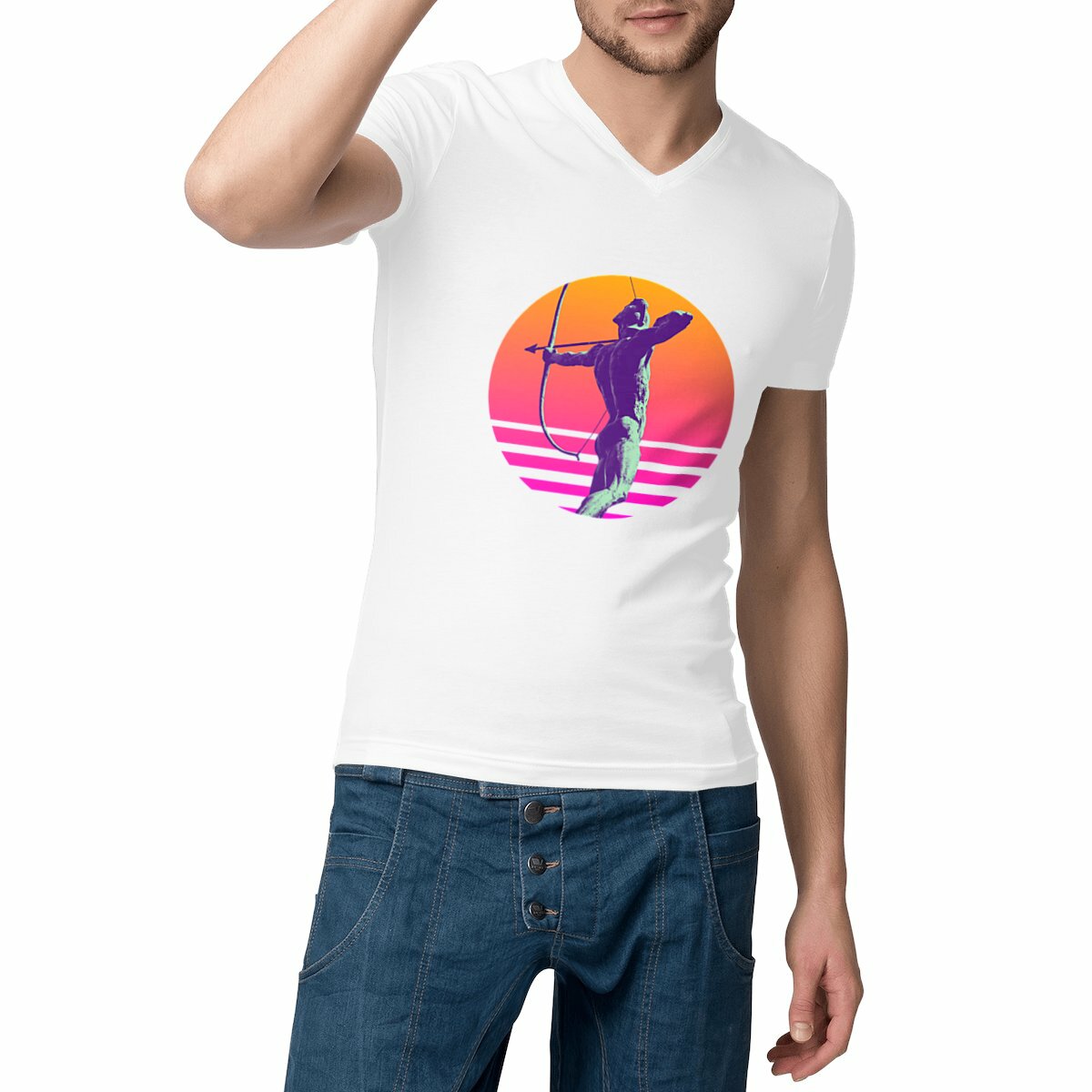 Image front T-shirt col en V "Cupidon Synthwave"