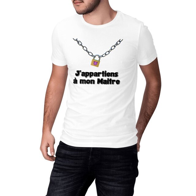 Image front T-shirt spécial fétichisme domi/soumis "J'appartiens à mon Maître"