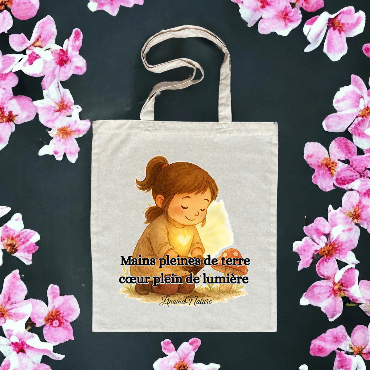 Image front Tote bag Mains terre et lumière 