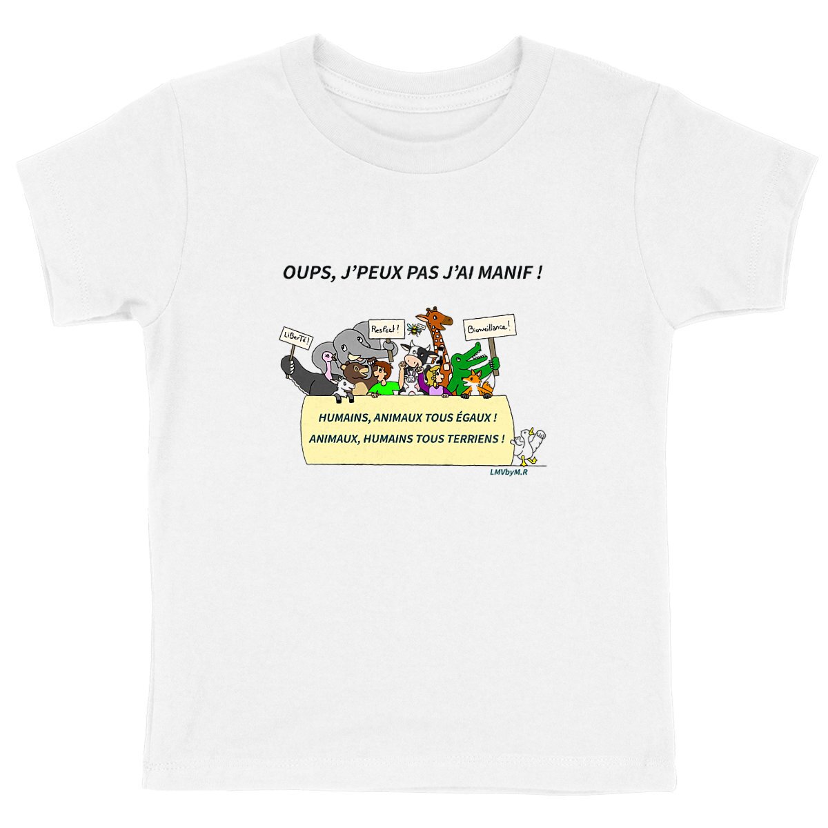 Image back Tee-shirt Bio Enfant LMV OUPS J'PEUX PAS J'AI MANIF fond blanc