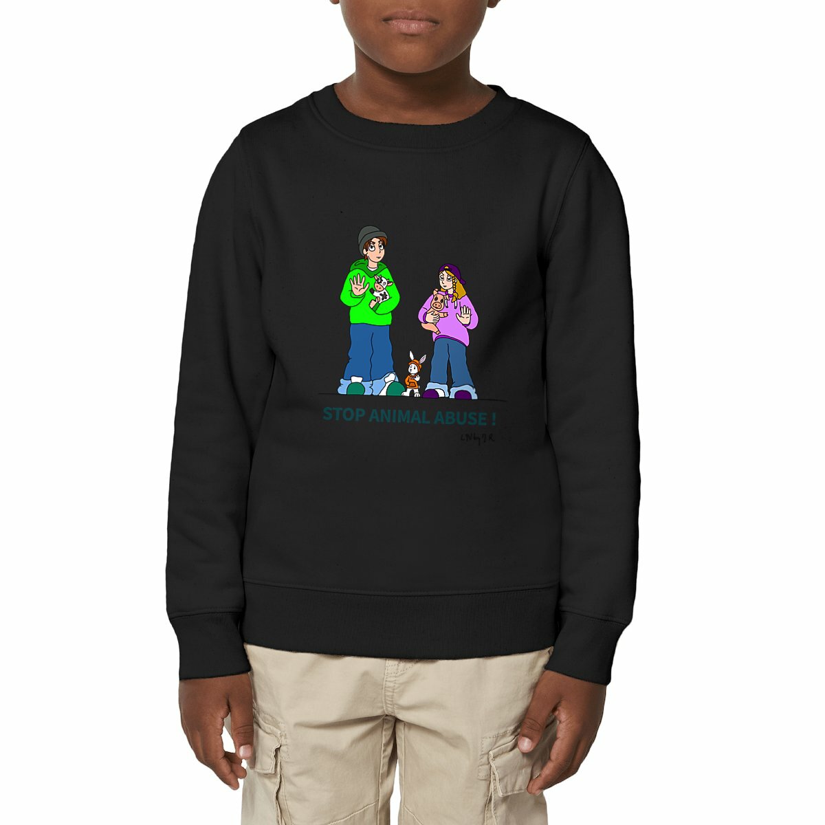 Image front Sweat-shirt épais STOP ANIMAL ABUSE