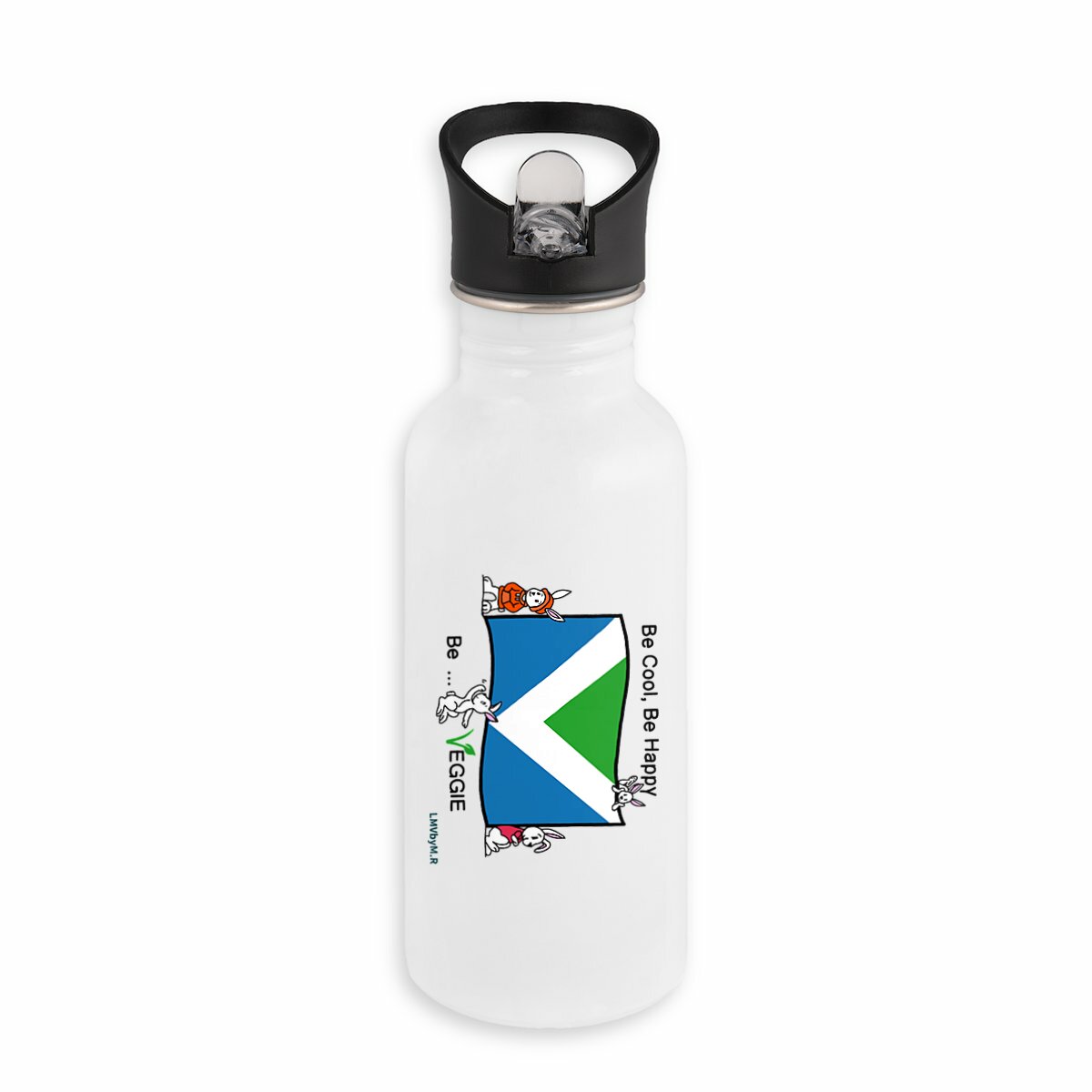 Image front Gourde en inox BE HAPPY... BE VEGGIE