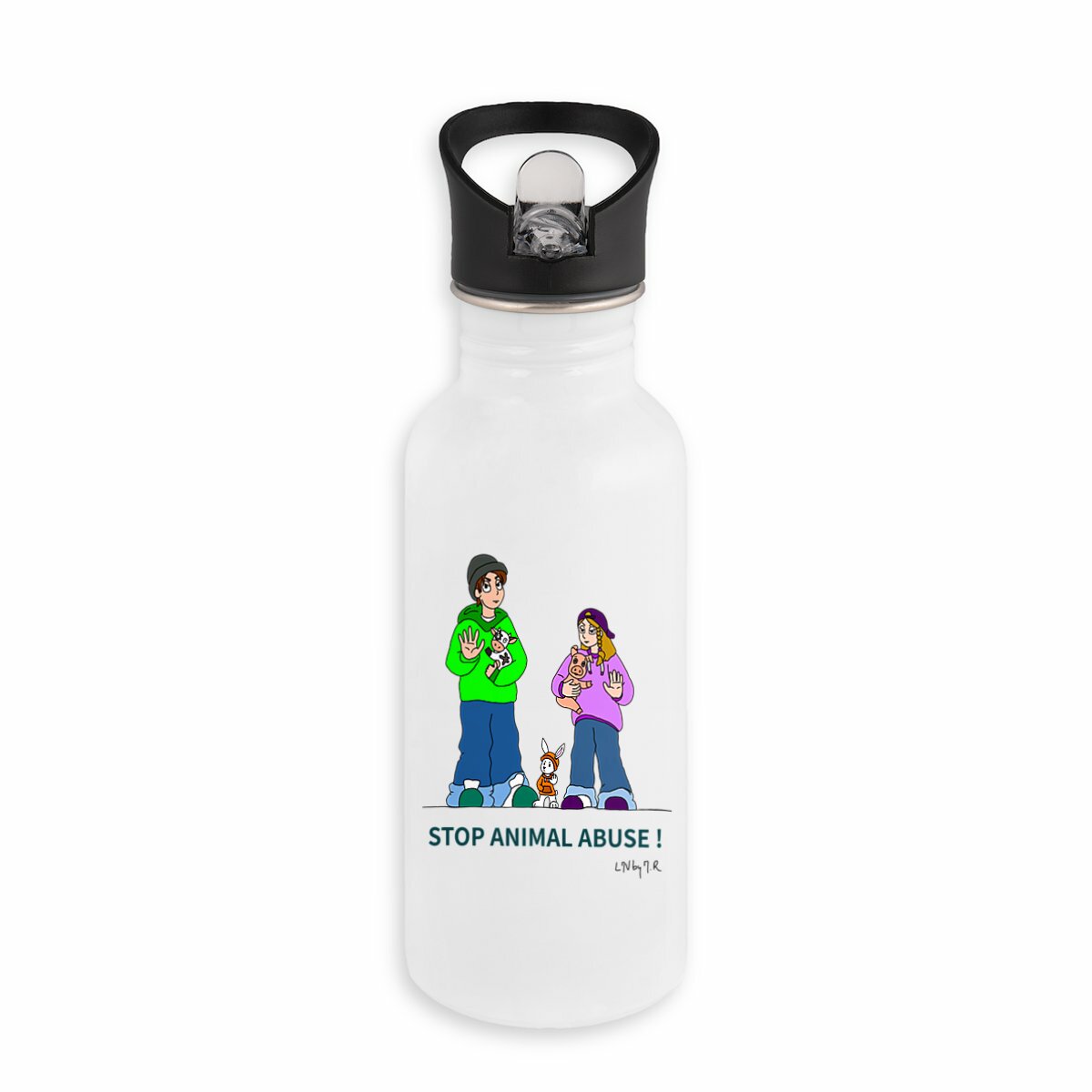 Image front Gourde en inox STOP ANIMAL ABUSE