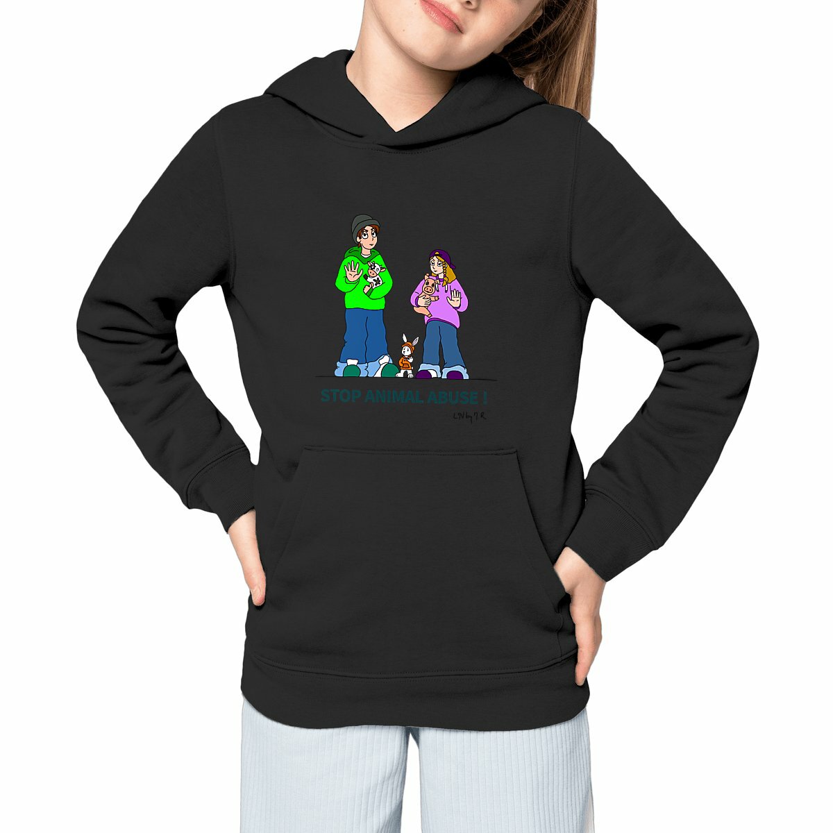 Image front Sweat-shirt épais à capuche STOP ANIMAL ABUSE !