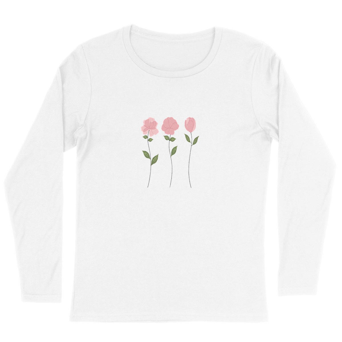 Image front T-shirt Femme Léger manches longues 100% de coton organique- 3 fleures