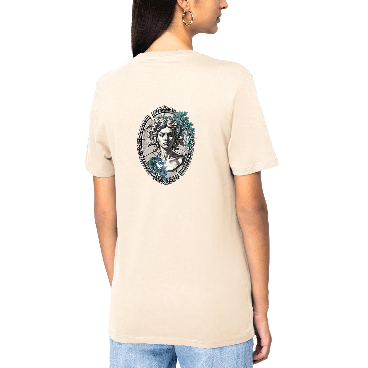 Image front Medusa, T-shirt épais unisexe en coton bio (couleurs claires).