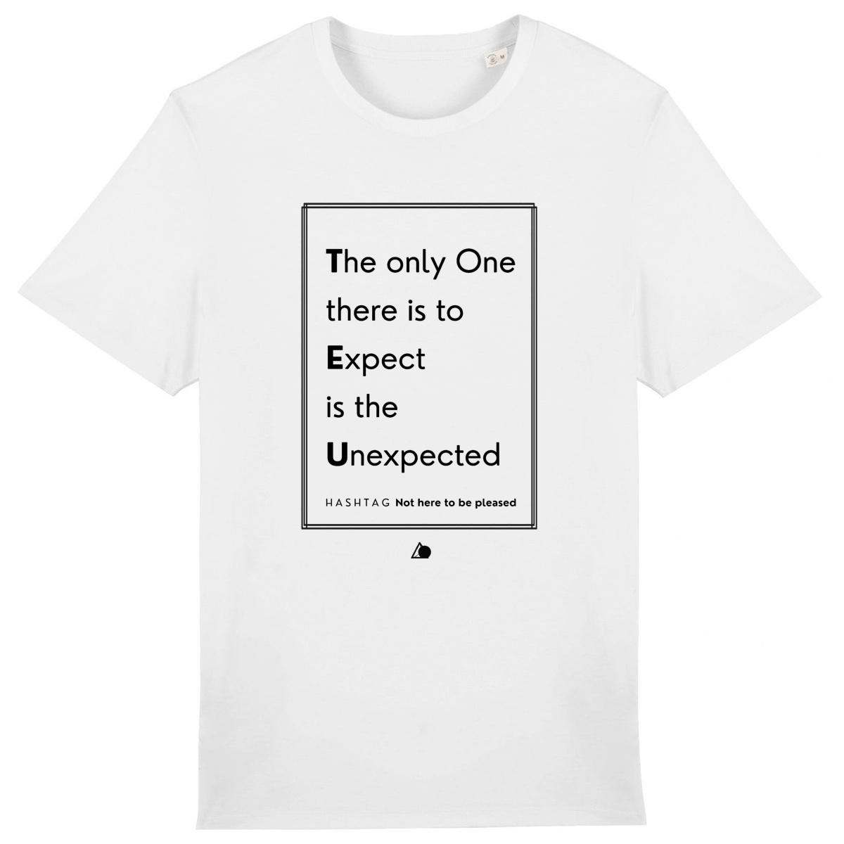 Image front H A S H T A G - Not Here to Be Pleased. - U&I-Gender T-Shirt Heavyweight Black Edited