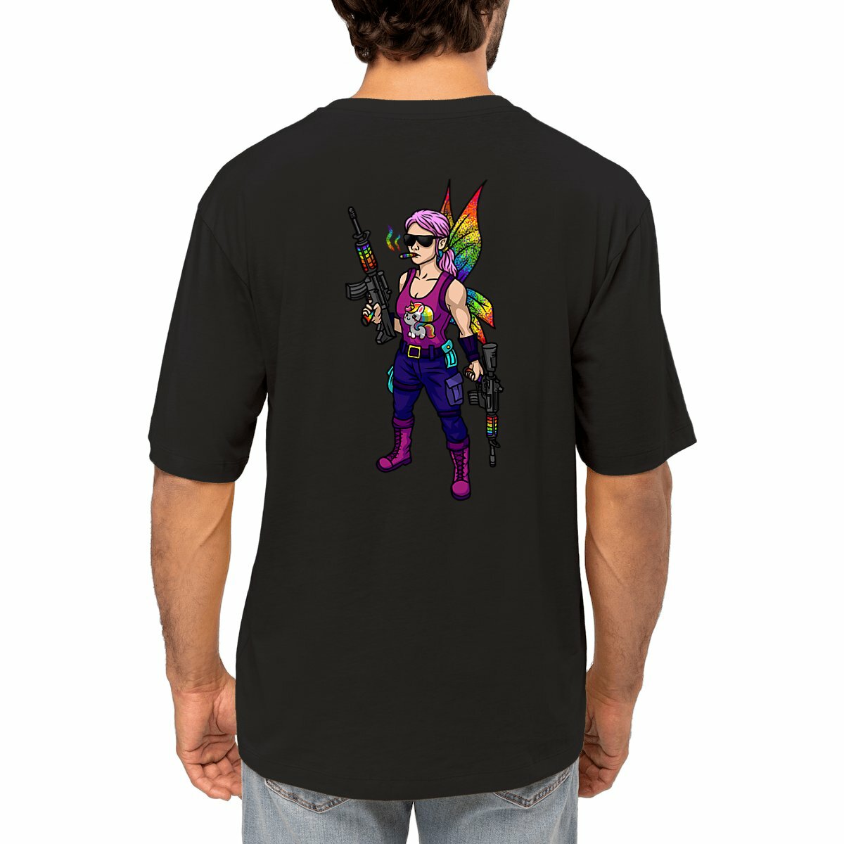 T-shirt Oversized unisexe avec fée arc-en-ciel