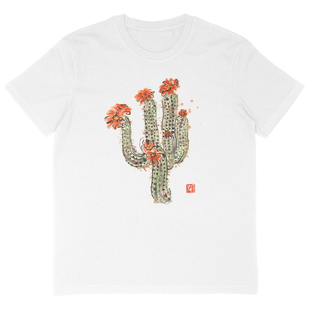 Image back Sonoran Cactus with the store logo. Oversized cut T