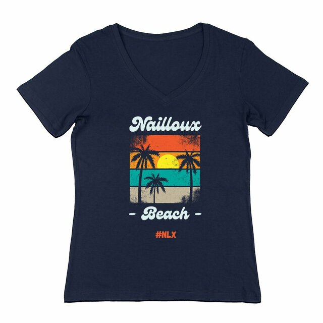 Image back T-shirt Femme Col V - Change / Nailloux beach palmiers