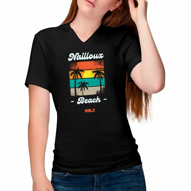 Image front T-shirt Femme Col V - Change / Nailloux beach palmiers