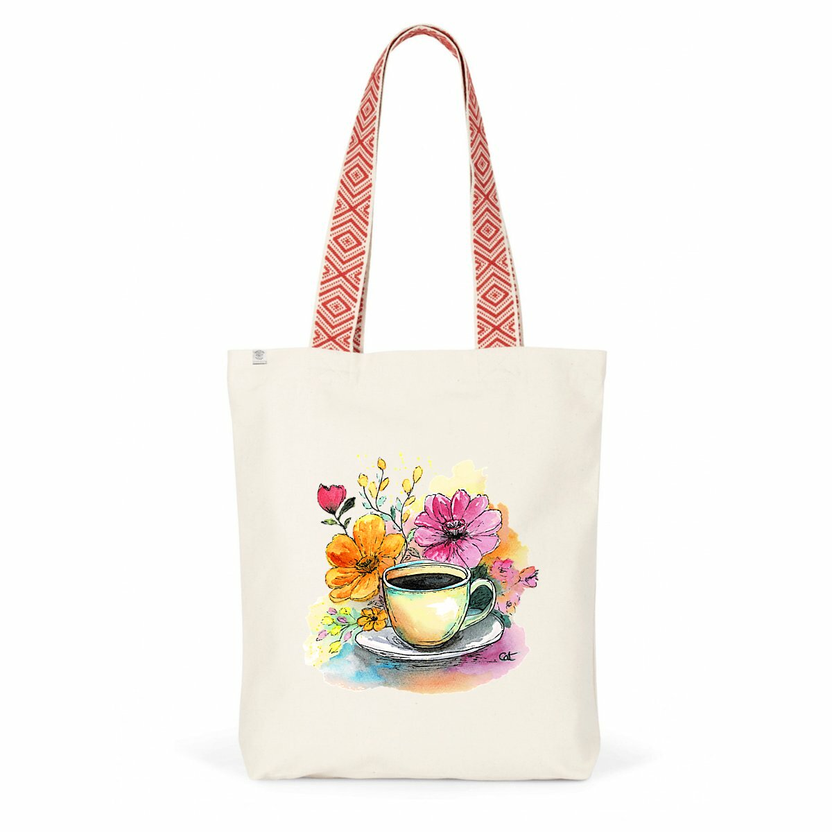 Image back Sac fourre tout fleuri / cabas fleuri ethnique  "Enfin une Pause!"