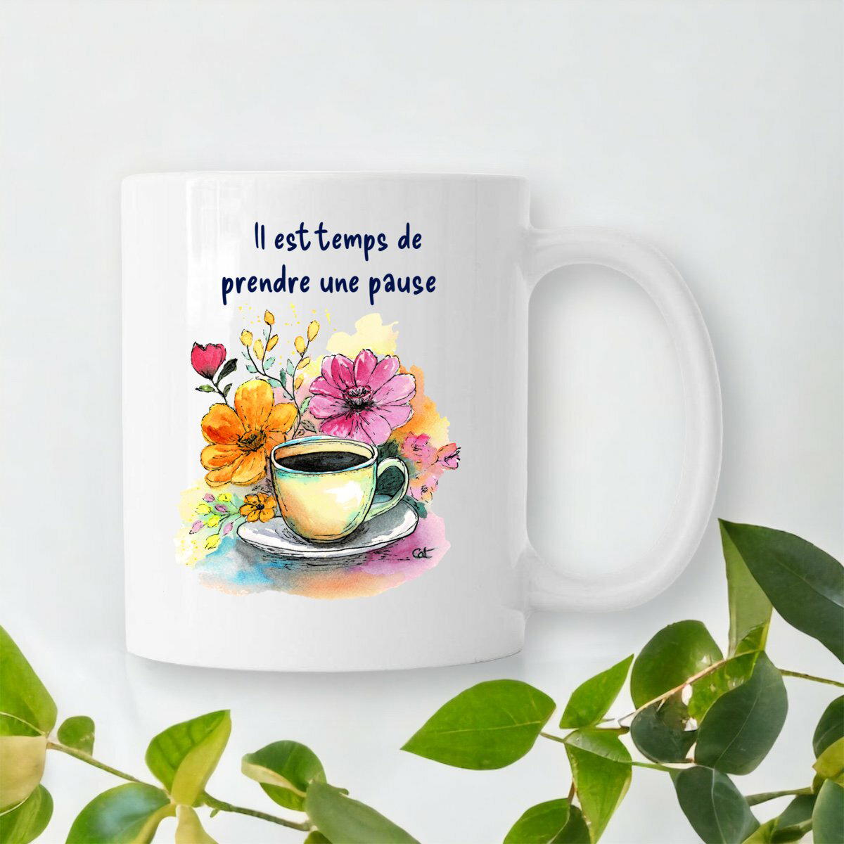 Image front Mug Fleuri "Enfin Une Pause!"