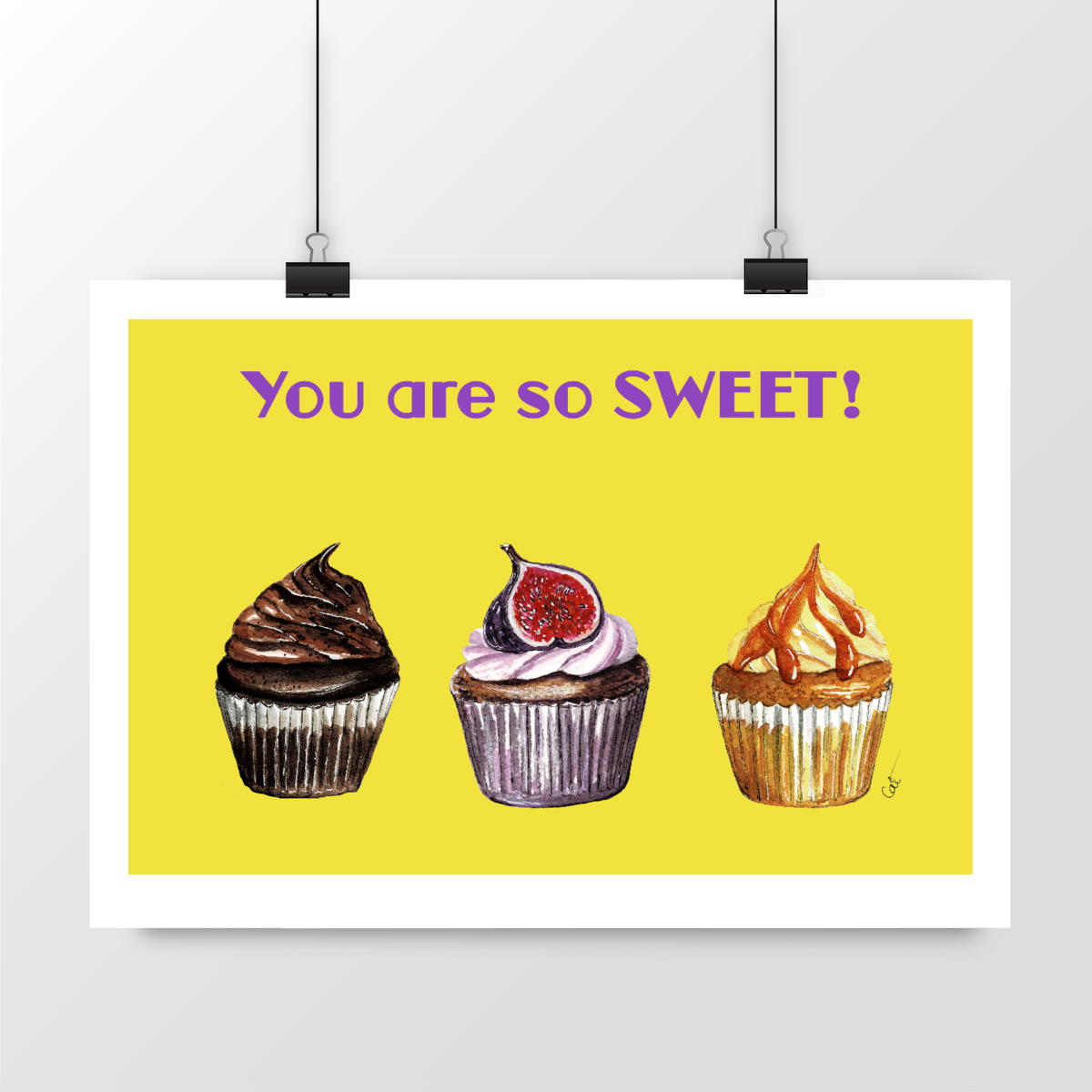 Image back Poster retro cupcakes fond jaune